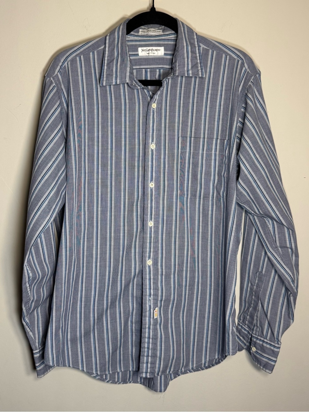 Vintage Yves Saint Laurent Menswear Blue Striped Button Up